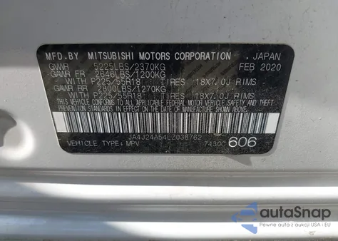 2020 Mitsubishi Outlander Phev Sel S-Awc из США, поврежденный, VIN JA4J24A54LZ038762
